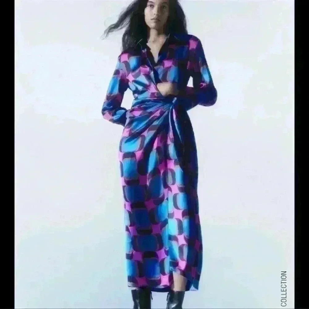 Zara Blue and Pink Patterned Dress